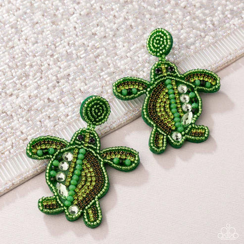 Paparazzi ♥ Turtle Tapestry - Green ♥ Post Earrings