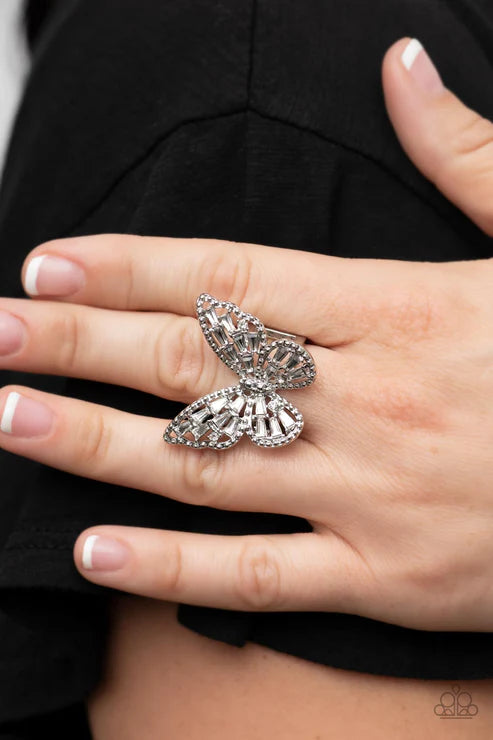 Paparazzi ♥ Bright-Eyed Butterfly - White ♥ Ring