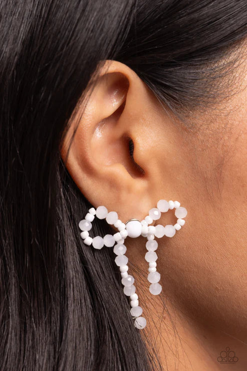 Paparazzi ♥ The BOW Must Go On - White ♥ Post Earrings