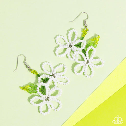 Paparazzi ♥ Beaded Blooms - White ♥ Earrings