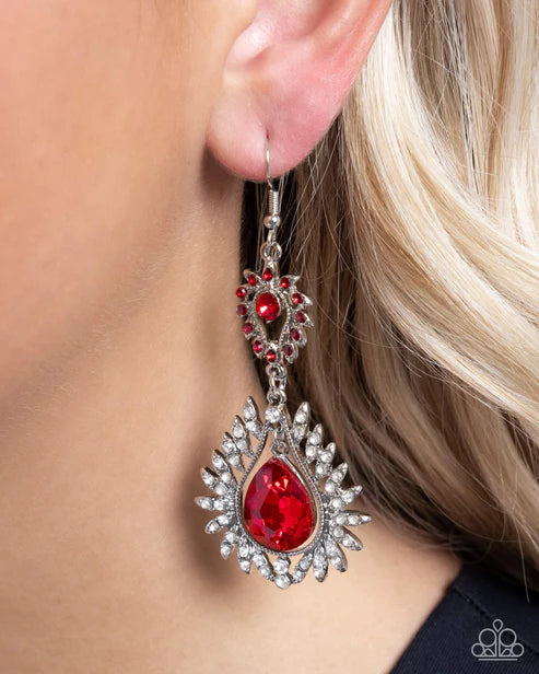 Paparazzi ♥ Teardrop Traveler - Red ♥ Earrings