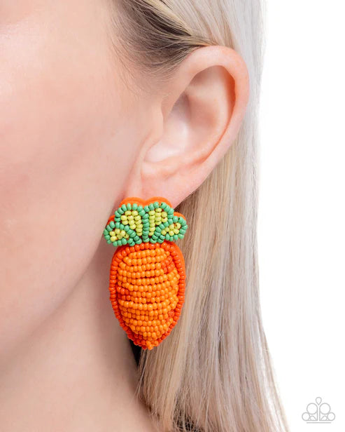 Paparazzi ♥ Carefree Carrot - Orange ♥ Post Earrings