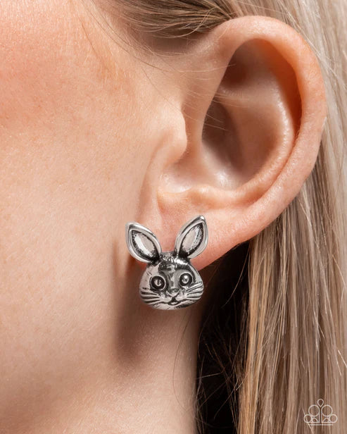 Paparazzi ♥ Bodacious Bunny - Silver ♥ Post Earrings
