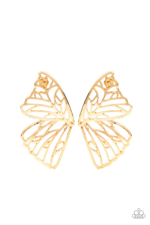 Paparazzi ♥ Butterfly Frills - Gold ♥ Post Earrings