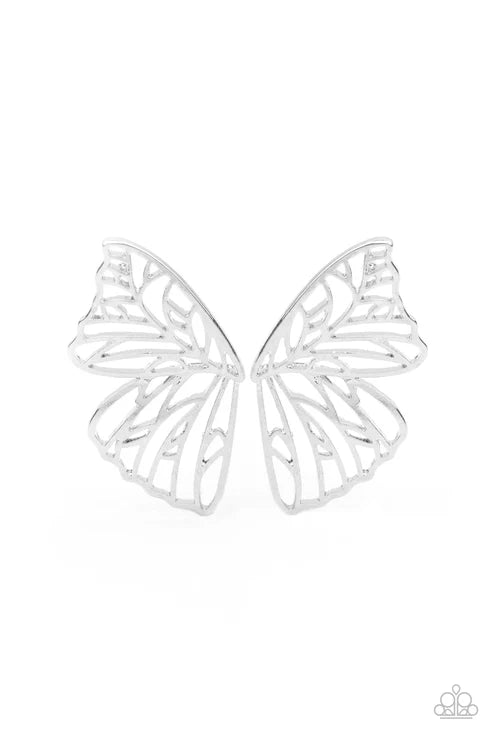 Paparazzi ♥ Butterfly Frills - Silver ♥ Post Earrings