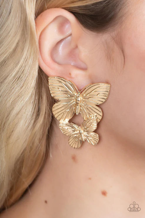 Paparazzi ♥ Blushing Butterflies - Gold ♥ Post Earrings