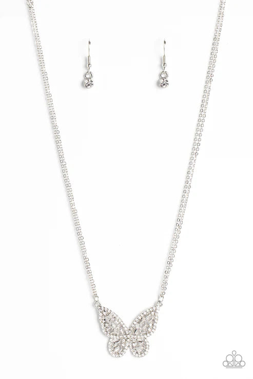 Paparazzi ♥ Baroque Butterfly - White ♥ Necklace