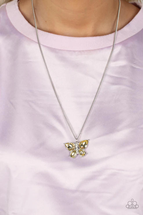 Paparazzi ♥ Free-Flying Flutter - Yellow ♥ Necklace