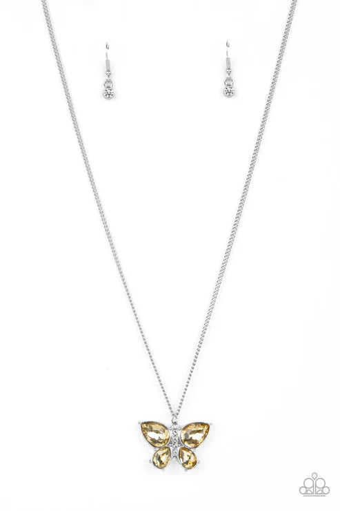Paparazzi ♥ Free-Flying Flutter - Yellow ♥ Necklace
