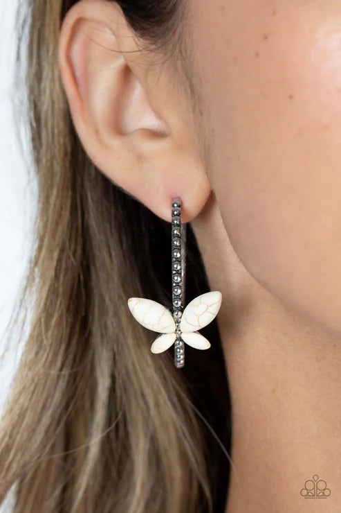 Paparazzi ♥ Bohemian Butterfly - White ♥ Earrings