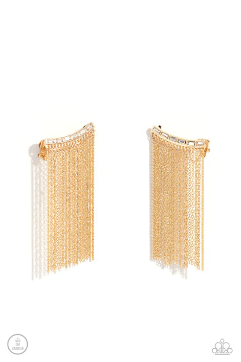Paparazzi ♥ Feuding Fringe - Gold ♥ Post Earrings