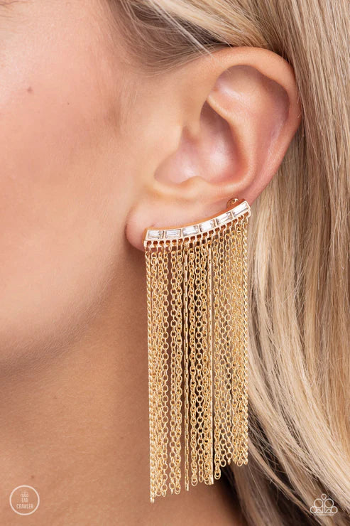 Paparazzi ♥ Feuding Fringe - Gold ♥ Post Earrings