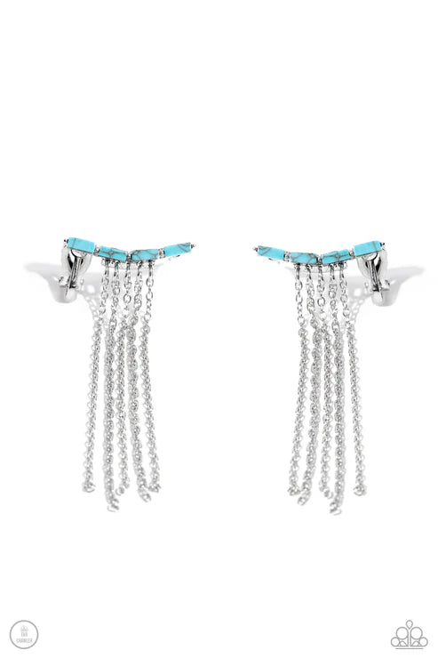 Paparazzi ♥ Fault Line Fringe - Blue ♥ Post Earrings
