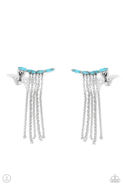 Paparazzi ♥ Fault Line Fringe - Blue ♥ Post Earrings