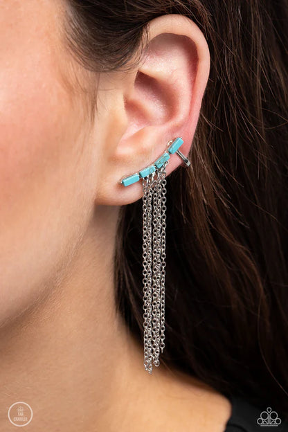 Paparazzi ♥ Fault Line Fringe - Blue ♥ Post Earrings