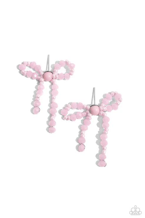 Paparazzi ♥ The BOW Must Go On - Pink ♥ Post Earrings
