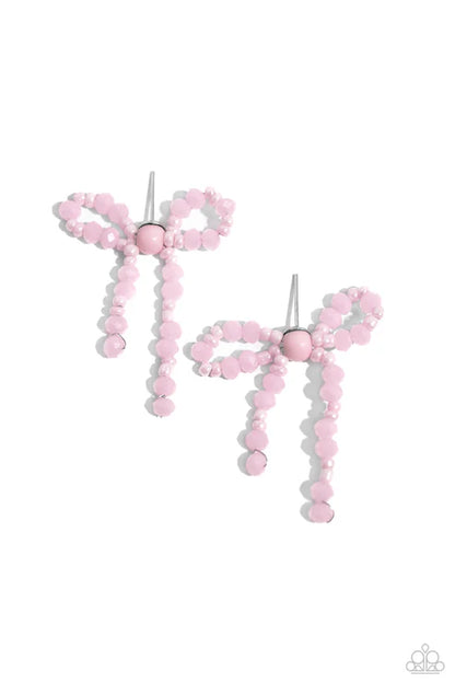 Paparazzi ♥ The BOW Must Go On - Pink ♥ Post Earrings