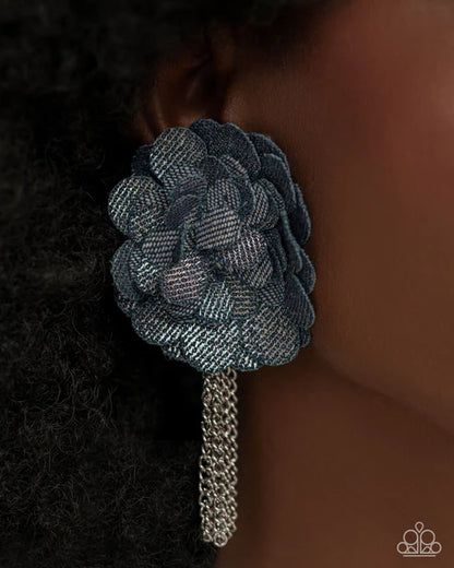 Paparazzi ♥ Dauntless Denim - Blue ♥ Post Earrings