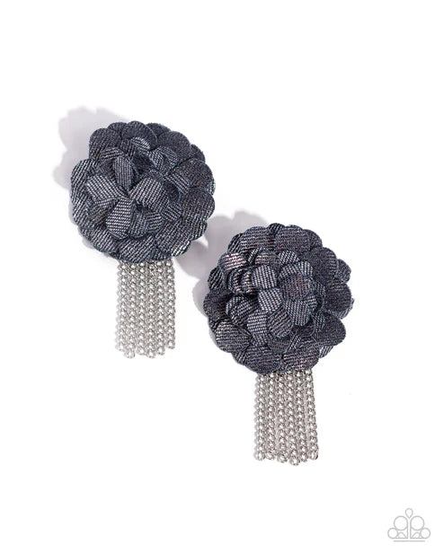 Paparazzi ♥ Dauntless Denim - Blue ♥ Post Earrings