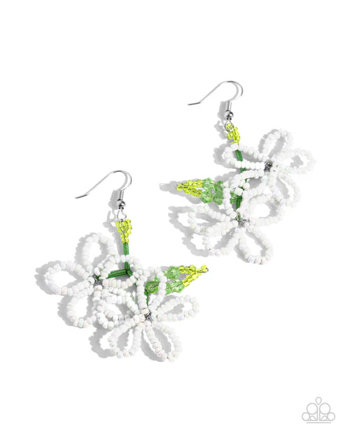 Paparazzi ♥ Beaded Blooms - White ♥ Earrings