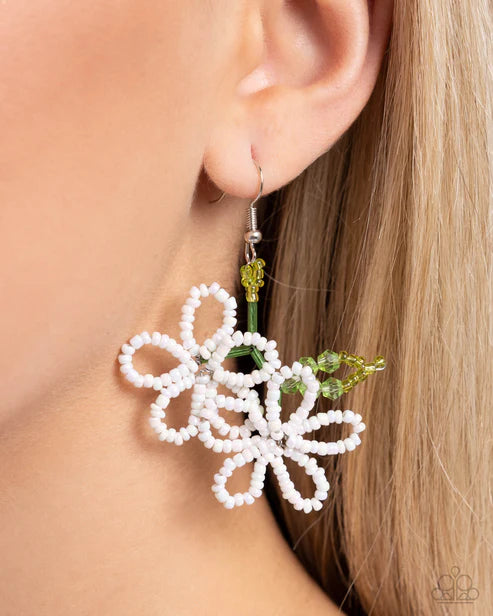 Paparazzi ♥ Beaded Blooms - White ♥ Earrings