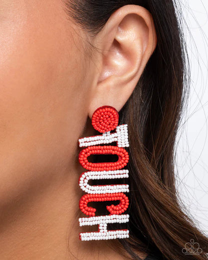 Paparazzi ♥ Touchdown Texture - Red ♥ Post Earrings