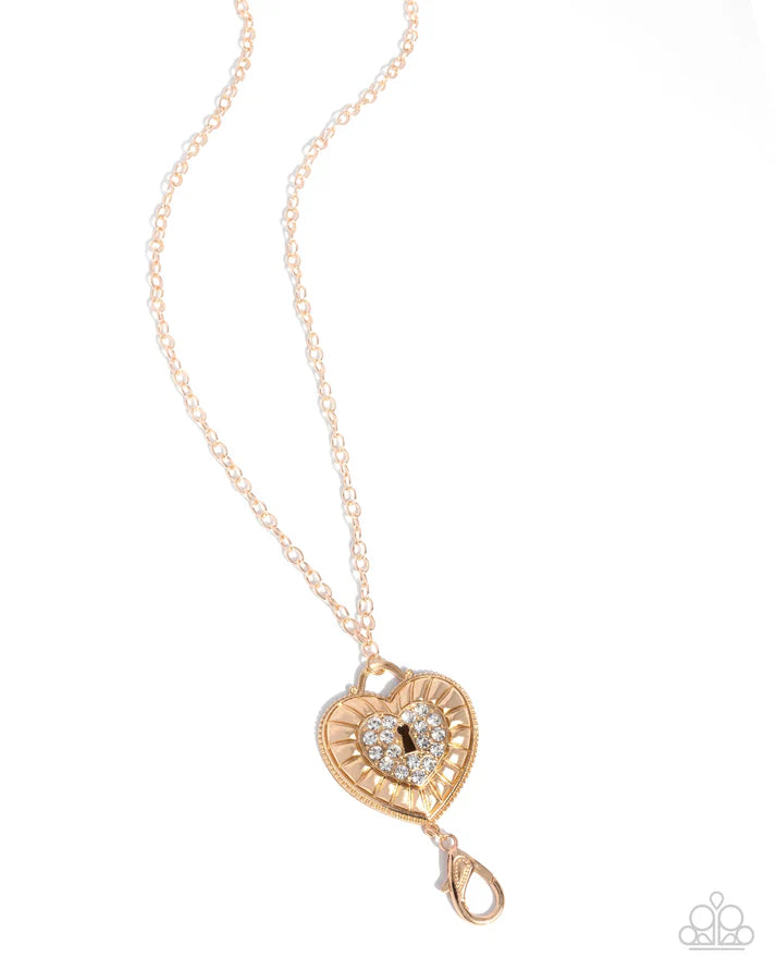 Paparazzi ♥ Panoramic Padlock - Gold ♥ Lanyard