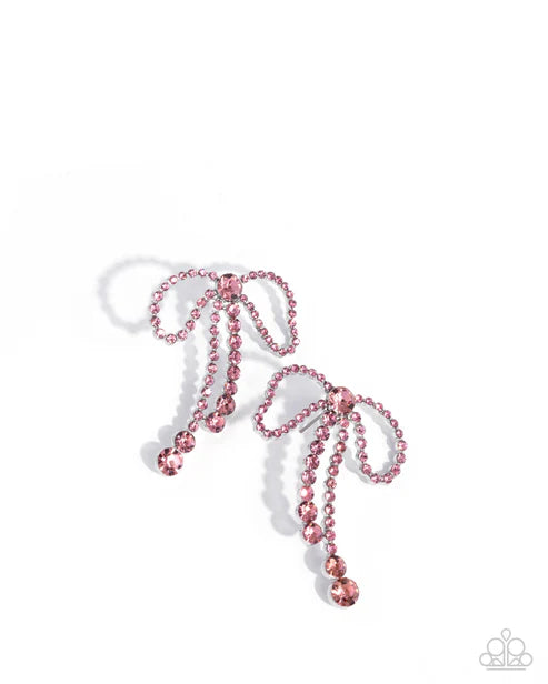 Paparazzi ♥ Black Tie Bow - Pink ♥ Post Earrings