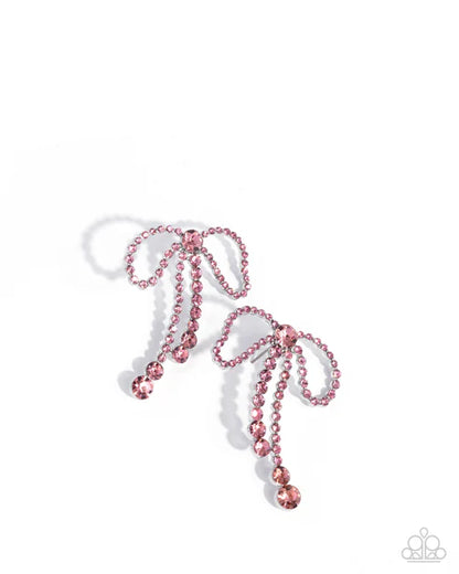 Paparazzi ♥ Black Tie Bow - Pink ♥ Post Earrings