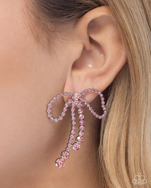 Paparazzi ♥ Black Tie Bow - Pink ♥ Post Earrings