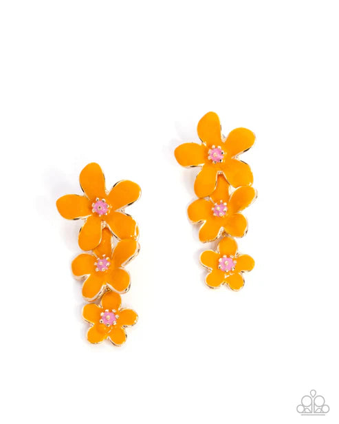 Paparazzi ♥ Crack of BLOOM - Orange ♥ Post Earrings