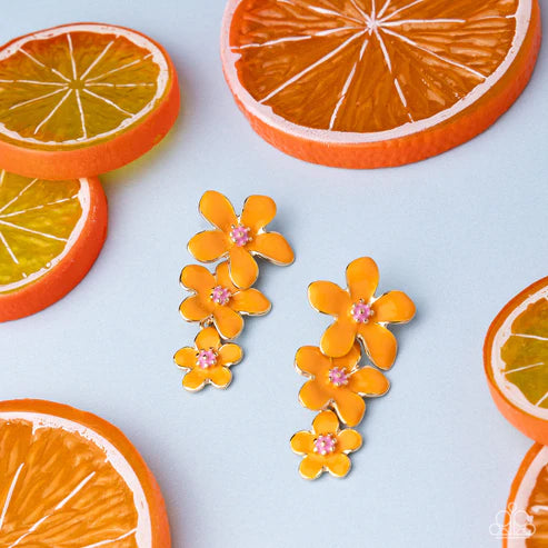 Paparazzi ♥ Crack of BLOOM - Orange ♥ Post Earrings